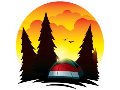 Tent Scene at Dawn camping graphic design illustration outdoors recreation tent vector