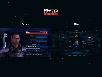 Mass Effect | Legendary Edition | UI Comparison | Squad Screen 2d blue comparison design effect game interface mass space ui video videogame