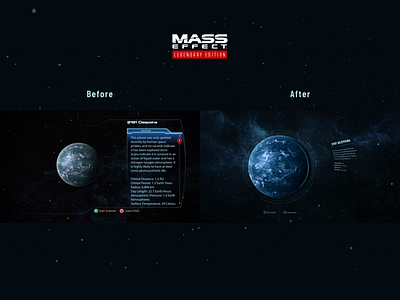 Mass Effect | Legendary Edition | UI Comparison | Scan Screen 2d blue design effect game interface logo mass planet space ui video videogame