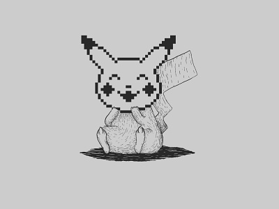 Pikachu Past & Future 2d black blackandwhite design illustration ilustracion lineal pikachu pixel pokemon tshirt vector white