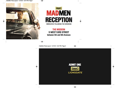 Mad Men Party Pass Print 1960s admit one advertising amc design jon hamm layout lionsgate mad men new york party party pass ticket