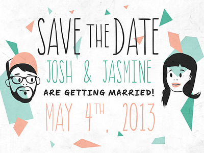 Save the Date cards for my cousin character illustration muted retro save the date wedding