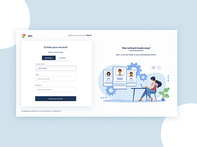 Recruitment agency sign up page app