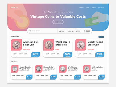 Old Coins Store - Sell your Vintage Coins branding coin coins currencies currency design dollar dollars dribble euro minimal rupee sale sales store design vintage web