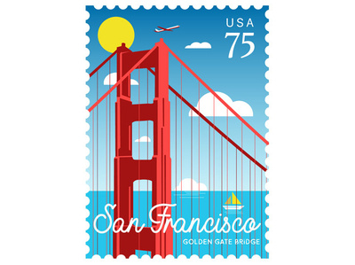 SF Golden Gate Bridge Illustration golden gate bridge post stamp san francisco stamp vintage