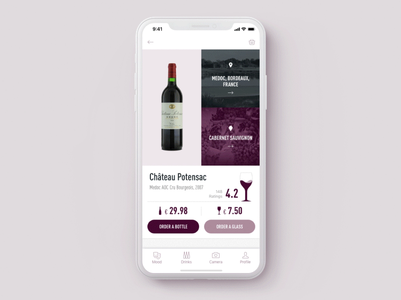 Wine E-Commerce App animation application e-commerce first shot flat ios iphone x mobile product card purple ui wine
