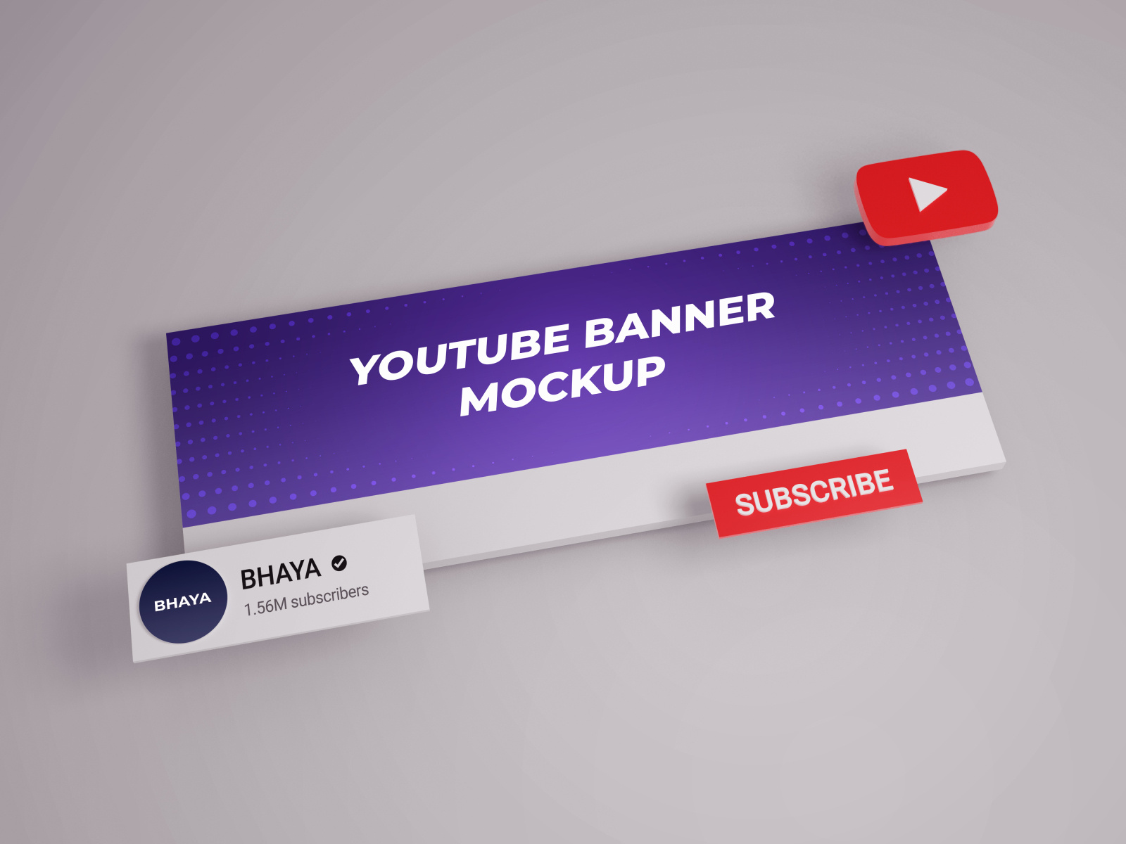 Youtube channel cover banner and display image interface 3d mock by