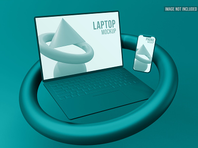 Laptop and Smartphone Floating 3D Mockup 3d clay computer device display editable floating interface iphone laptop mac macbook mockup modern notebook phone realistic screen smartphone ui