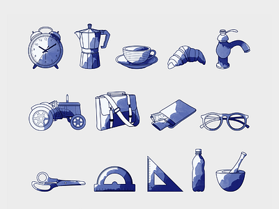 Objects – Set | Blue blue drawing icons iconset illustration set sketch vector watercolor