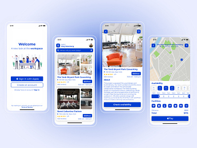 Coworking App 2020 app coworking coworking space design figma ui uiux ux uxui