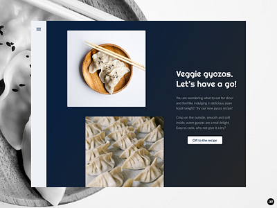 Gyoza recipe homepage asian food black and white blog clean daily ui design figma food graphic design gyoza homepage layout minimal mockup recipe responsive ux web webdesign website