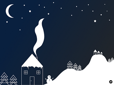 Illustration | Winter night banner black and white card christmas design digital art digital illustration figma graphic design illustration landscape landscape illustration moon night snow snowman stars web winter winter is coming