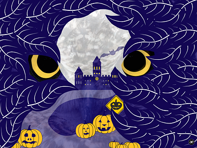 Spooky castle road castle dark digital illustration dribbbleweeklywarmup figma graphic design halloween illustration night pumpkins spoooky