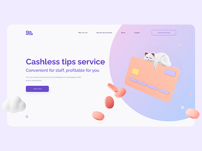 Cashless tips service 3d card cash design tip tips typography ui web design website