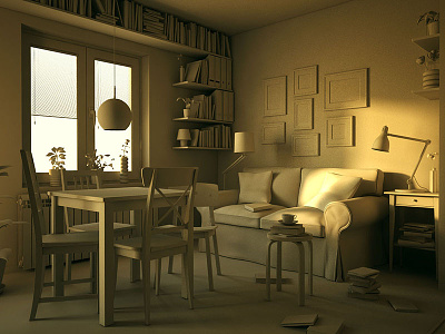 Apartment Living Room 3d furnishing ikea interior design light maya modeling vray