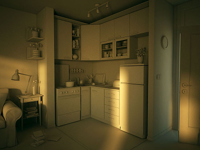 Apartment Kitchen 3d furnishing ikea interior design light maya modeling vray