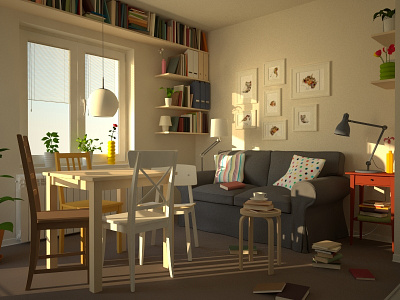 Apartment Living Room Shaders 3d colour furnishing ikea interior design light maya modeling shaders textures vray