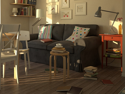 Apartment Living Room 3d colour furnishing ikea interior design light maya modeling shaders textures vray
