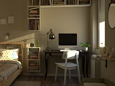 Apartment Bedroom 3d colour furnishing ikea interior design light maya modeling shaders textures vray
