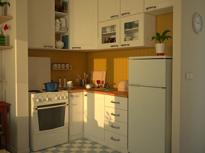 Apartment Kitchen 3d colour furnishing ikea interior design light maya modeling shaders textures vray