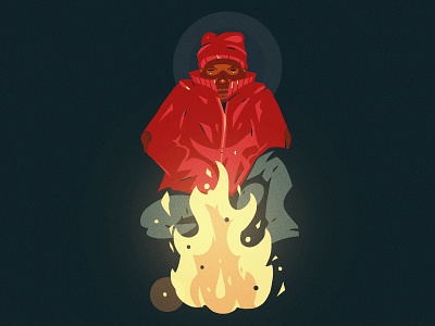 Sitting by the fire character character design cold design fire illustration sitting