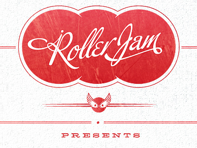 RollerJam brand branding design disco icon illustration logo red rollerskate texture trademark typography vector white