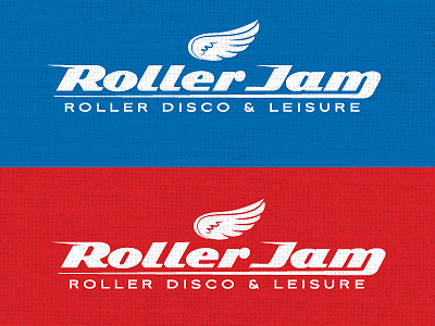 Rj blue brand branding design disco icon illustration logo red rollerskate texture trademark typography vector white