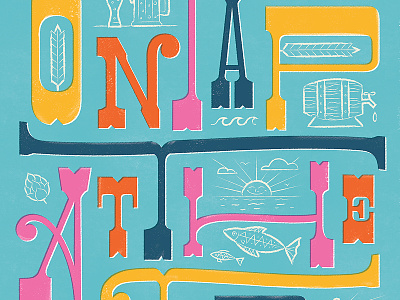 On Tap At The Tip beer blue festival icon illustration lettering midcenturymodern orange pink poster print typography