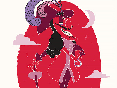 Disney Villain's project 1950 black captain hook character art disney illustration purple red vintage