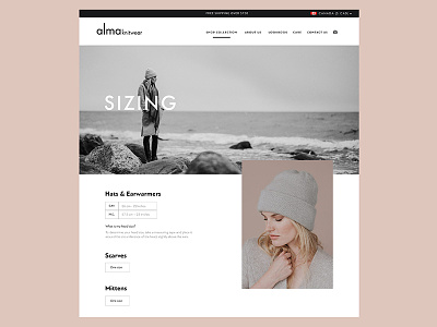 Alma sizing page fashion footer page sizing ui web design