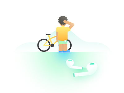 Wireless airpods apple bicycle clean illustration disappointed earpods flat illustration illustration lost man wireless airpods