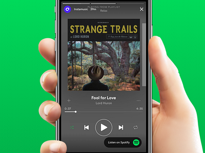 Instagram and Spotify integration insta instagram instagram integration ios app listen on spotify spotify spotify integration ui ux