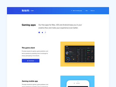 App showcase app showcase clean design crypto download page game client gaming apps download landing page mobile app showcase myro product page