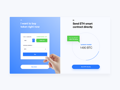 Buy token cards clean design compound crypto cryptocurrency defi dex erc 20 eth landing page myro product page receive tokens send tokens typography