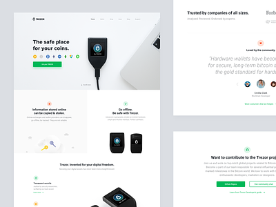 Trezor landing page bitcoin bitcoin cash wallet bitcoin wallet clean design crypto cryptocurrencies cryptocurrency dash wallet ethereum wallet hardware wallet landing page litecoin wallet myro nem wallet product page secure wallet typography