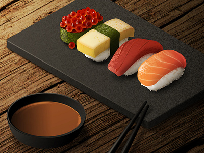 Japanese Cuisine - Sushi adobe illustrator hyperrealism illustrations japanese food salmon sushi tamago tuna