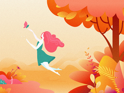 Butterfly girl dribbble illustration warm color
