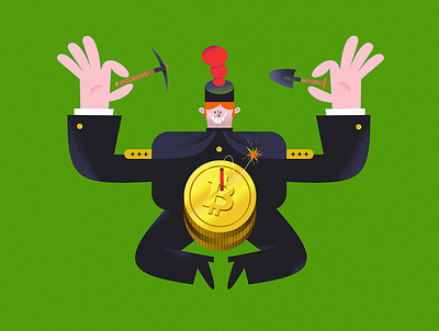 Bitcoin miner >> Barbórka 2 0 << birthday bitcoin character design funny illustration kids illustration miner smile