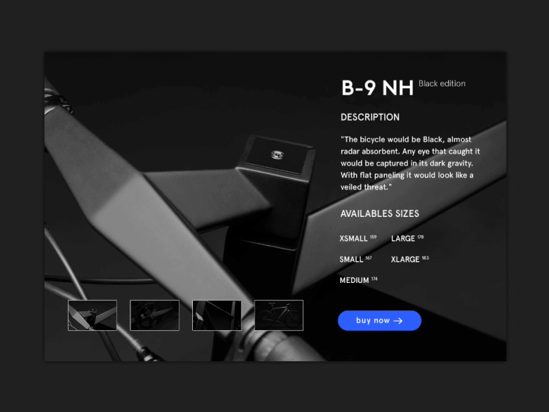 B9-NH — Product Page animation bike commerce concept dark design fixed gear fixie principle prototype ui ux