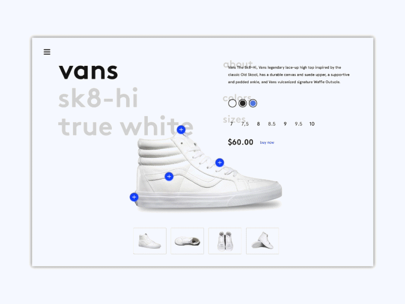 Vans Classic — Product Page animation commerce concept dark design light principle prototype shoes sneakers ui vans