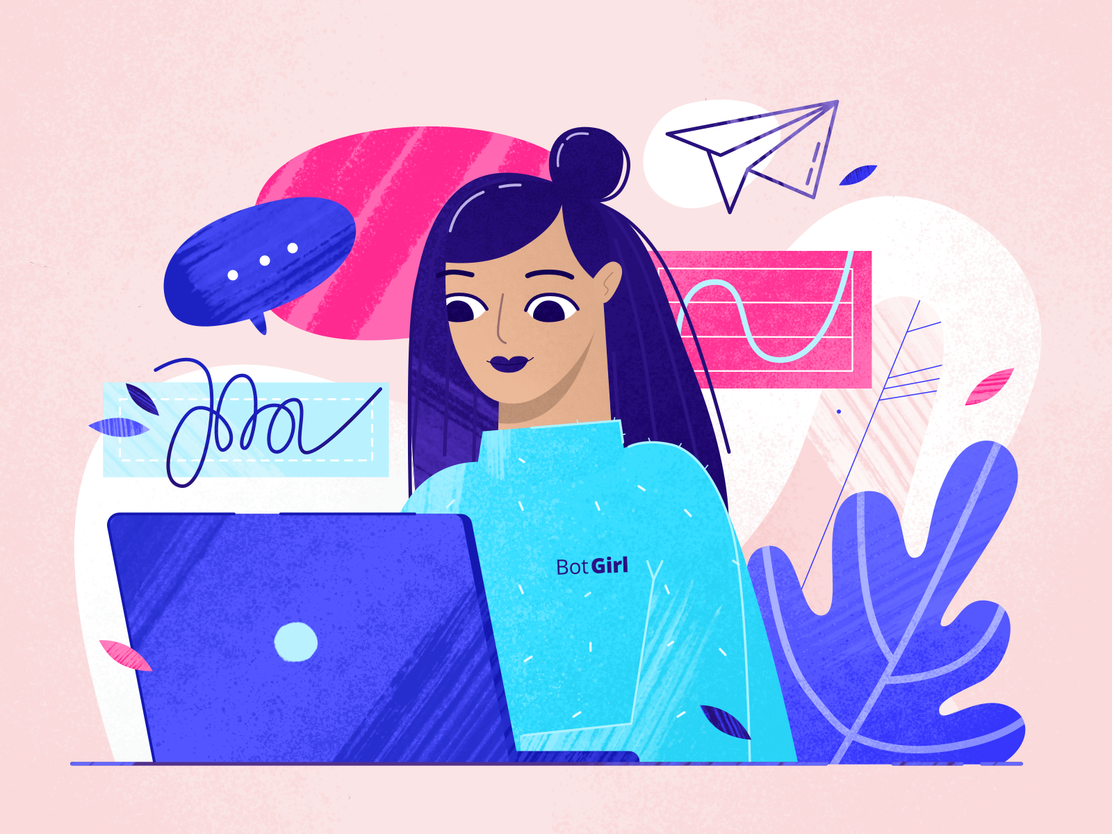 Girl with a laptop — Illustration by holyveronica for airSlate team on