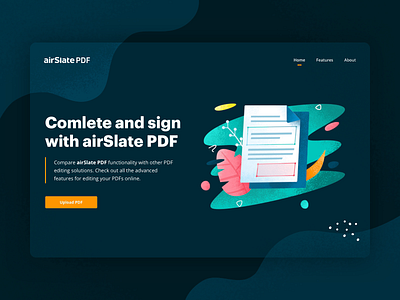 Main Page — airSlatePDF animation dark design document green illustration interaction landing landing page leaf logo main main page pdf plant signature ui uiux upload web