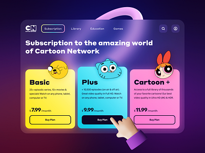 Cartoon Network Pricing — Concept 3d 3d modeling app cartoon cartoon character design ecommerce illustration interaction mobile plant pricing pricing page subscription ui uiux ux web