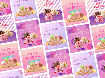Ice cream ad banner banner ads banner design design facebook ad pink typography ui