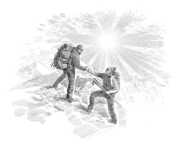 Illustration to the book of Peter Shhekalev climber friends illustration