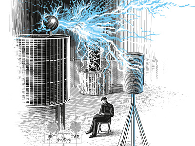 Illustration for the energy company (fragment) electricity experiment with electricity illustration technical illustration