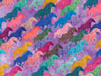 Horses Violet colourful fashion horses pattern spring summer textile