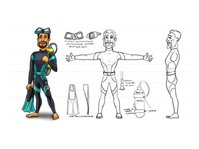 Scuba diver casual character diver game game development illustration sketch