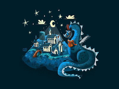 Home tales affinitydesigner animal book characterdesign dragon housees illustration night tales village