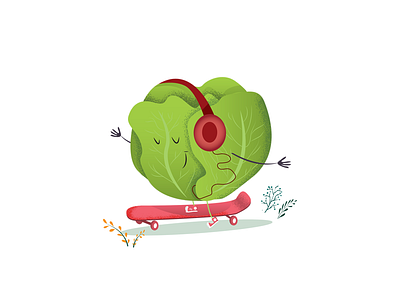 young cabbage cabbage drawn illustration skateboard young